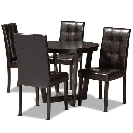 Baxton Studio Vida Dark Brown Upholstered and Dark Brown Wood 5-Piece Dining Set 169-8030-10898